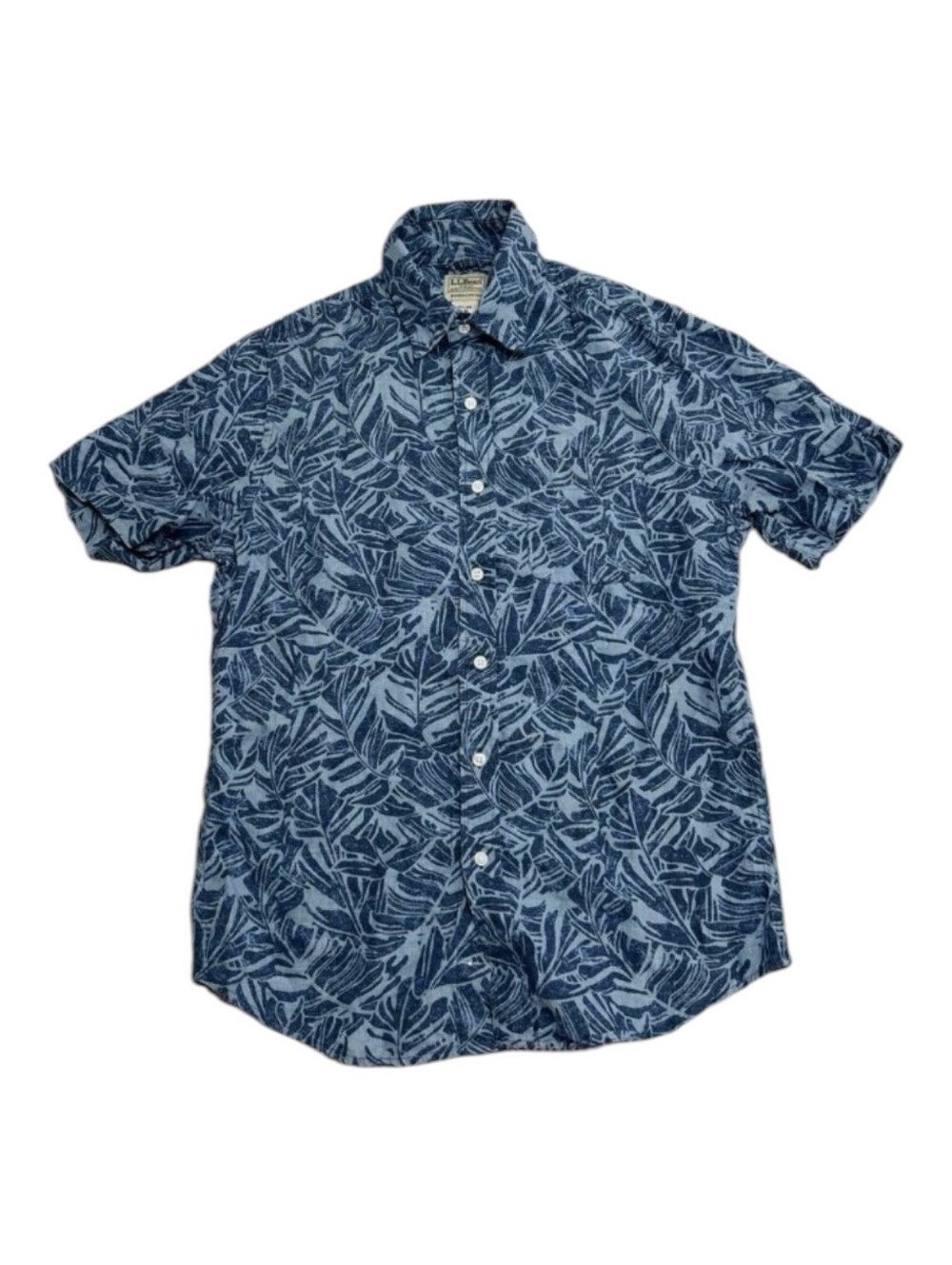 L.L. Bean Hawaiian Short-Sleeve Sport Shirt Linen Tropical, Large